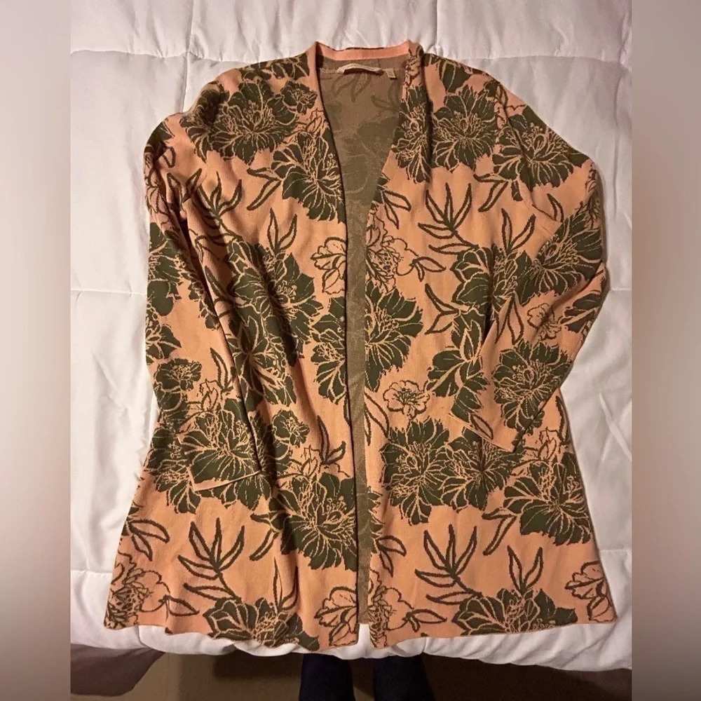 Soft Surroundings Desert Rose Peach Dreams Open Front Floral Cardigan Size M